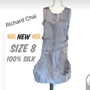 🏷RICHARD CHAI LOVE Gray Silk Layered Asymmetrical Tank Dress - Size 8
